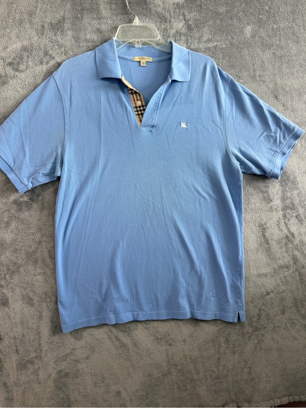 Burberry London Men’s Polo Shirt Large Blue Check Placket Equestrian Knight
